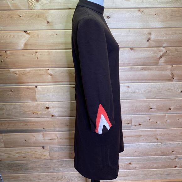 Vintage ILGWU Union Made Brown Polyester Mock Neck Chevron Shift Dress - Picture 7 of 11